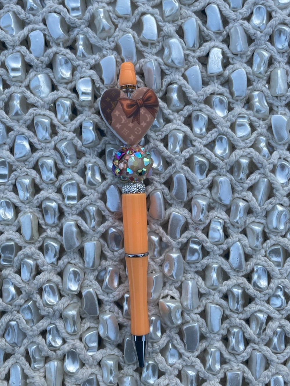 Orange Crystal Charm Pen with Heart Accent